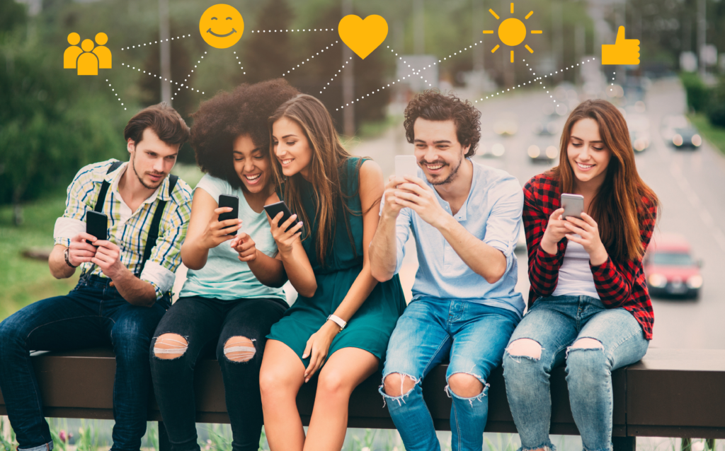 Group of people focused on watching online brands